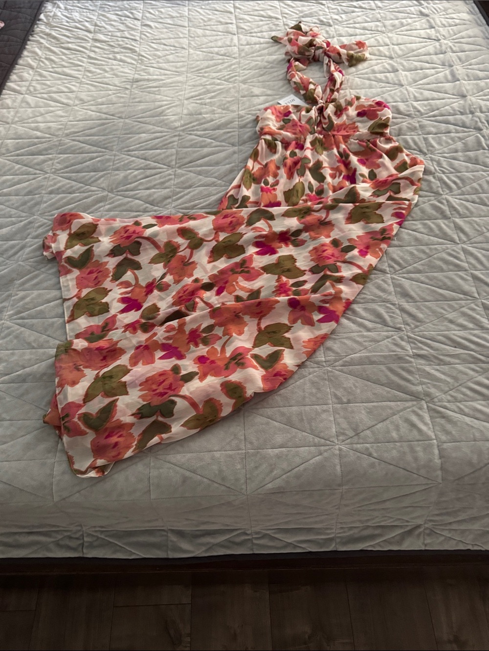 Misa Los Angeles Floral Halter Top — Pink, Coral & Olive size m
